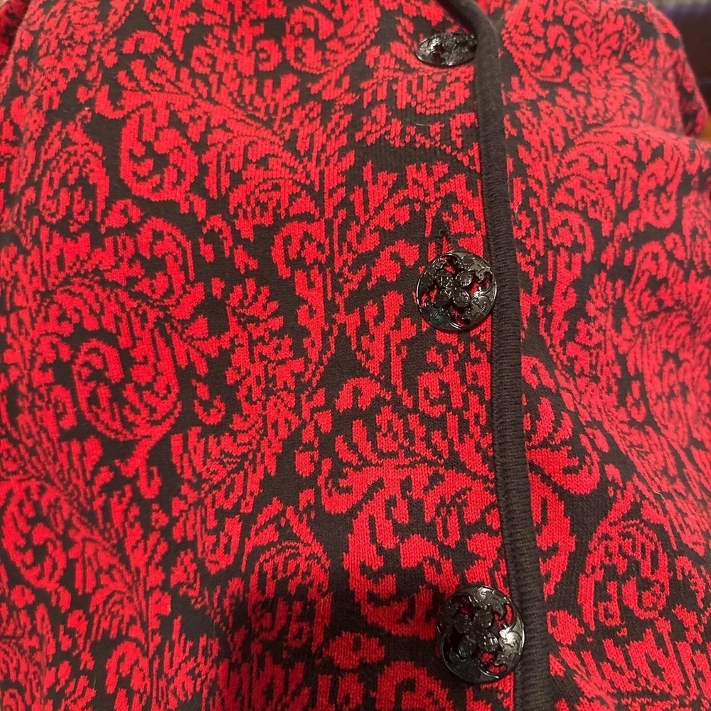 JM Collection Red and Black Cardigan with cute buttons - Picture 5 of 5
